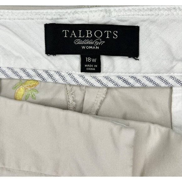 Talbots Pants Womens 18W Beige Lemon Embroidered Chino Ankle Cropped Heritage - Picture 10 of 15